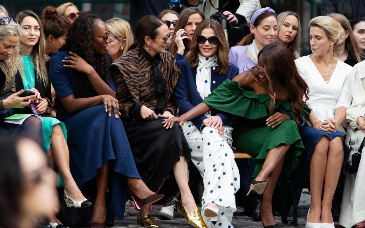 Victoria Starmer (front row, third from right) was at a London Fashion Week catwalk event earlier on Monday