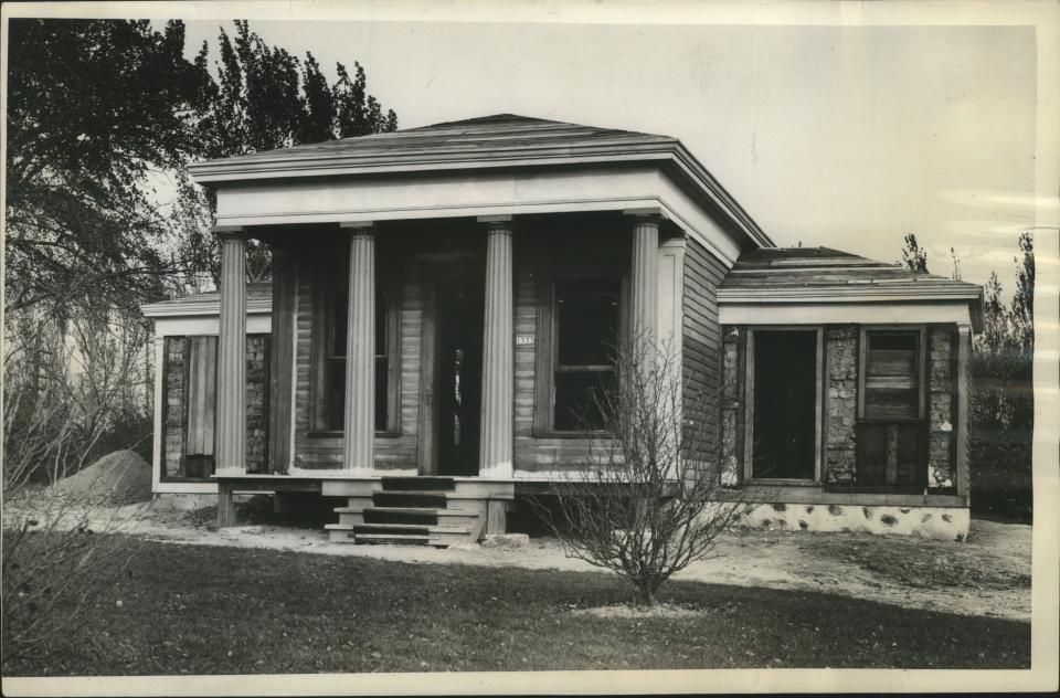 This 1938 photo of the Benjamin Church House shows its condition after relocating from its original site.