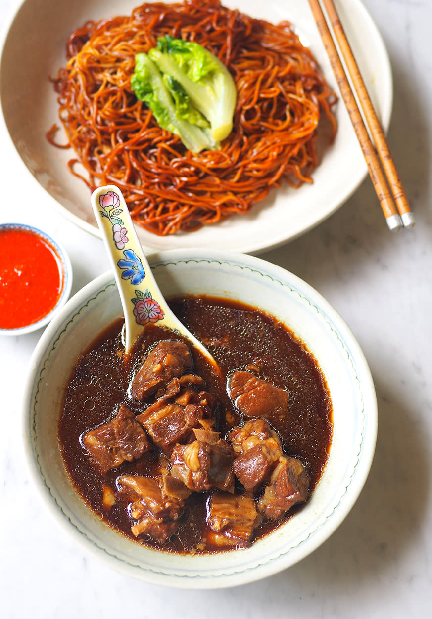 The braised lamb is tasty with pieces of tender meat and some with bones to be enjoyed with the egg noodles.