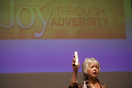 Terri Roberts, the mother of Amish school shooter Charles Roberts, speaks at New Covenant Community Church in Delta, Pennsylvania on December 1, 2013. REUTERS/Mark Makela