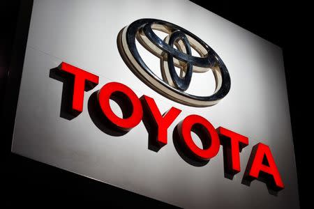 FILE PHOTO: The Toyota logo is shown at the Los Angeles Auto Show in Los Angeles, California, U.S., November 30, 2017. REUTERS/Mike Blake