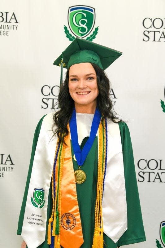 Franklin resident Alexa Gordon graduated Magna Cum Laude with an Associate of Science degree in pre-dental hygiene. A Tennessee Promise and HOPE scholarship student, Gordon is a member of the Student Government Association, as well as Sigma Kappa Delta and Phi Theta Kappa honor societies. Gordon’s mother, Alexandria Adair, is also a Columbia State alum. She plans to take a semester off before transferring to a university to complete her bachelor’s degree to pursue her career in dental hygiene. “Columbia State helped prepare me for my future by showing me teamwork throughout the clubs that I participated in, how to communicate properly or in a professional manner, and how being involved in clubs helps you,” Gordon said. “I noticed throughout my time at Columbia State that no matter how shy you are, you can always find somewhere that you belong.”