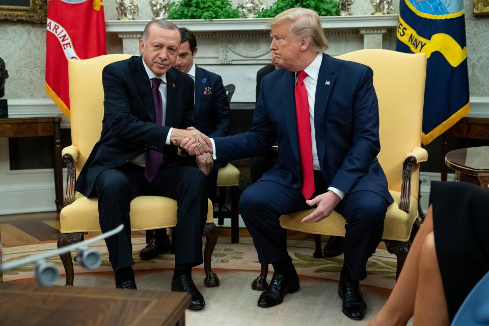 President Donald Trump meets with Turkish President Recep Tayyip Erdogan in the Oval Office of the White House, Nov. 13, 2019, in Washington.