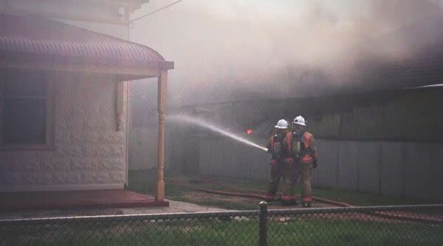 Firefighters battle the Woodville North blaze. Photo: @RoscoeWhalan7