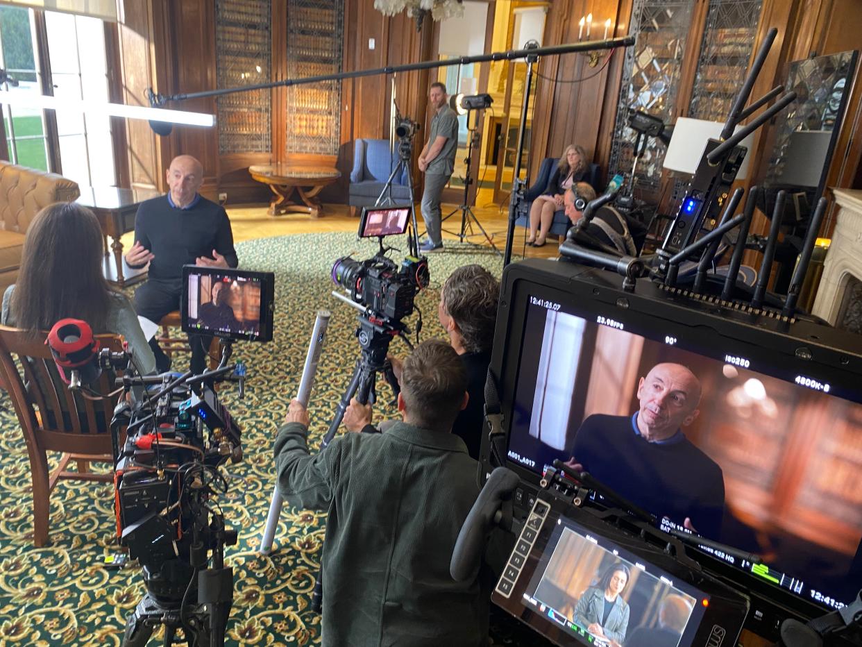 Professor Lawrence Jones is interviewed at Monmouth University for the ESPN documentary "28 Outs: An Imperfect Story," which debuts on Sunday, Aug. 18, 2024.