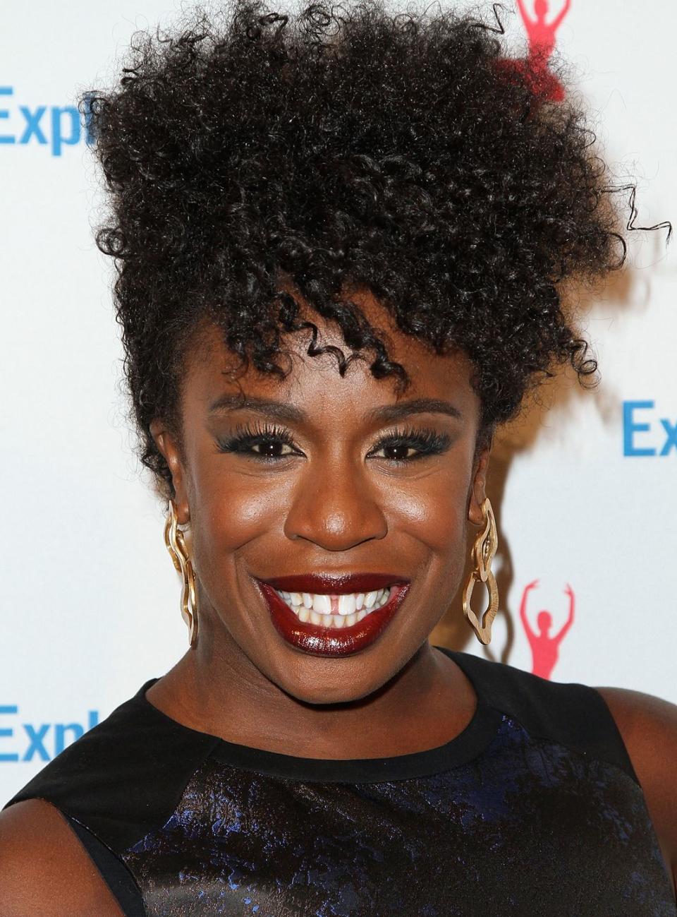 <p>Play up natural tendrils with actress <strong>Uzo Aduba</strong>'s romantic all-on-top style that looks great with <a href="https://www.goodhousekeeping.com/beauty/makeup/a39284371/makeup-trends-2022/" rel="nofollow noopener" target="_blank" data-ylk="slk:daring makeup;elm:context_link;itc:0;sec:content-canvas" class="link ">daring makeup</a> and fun jewelry.</p>