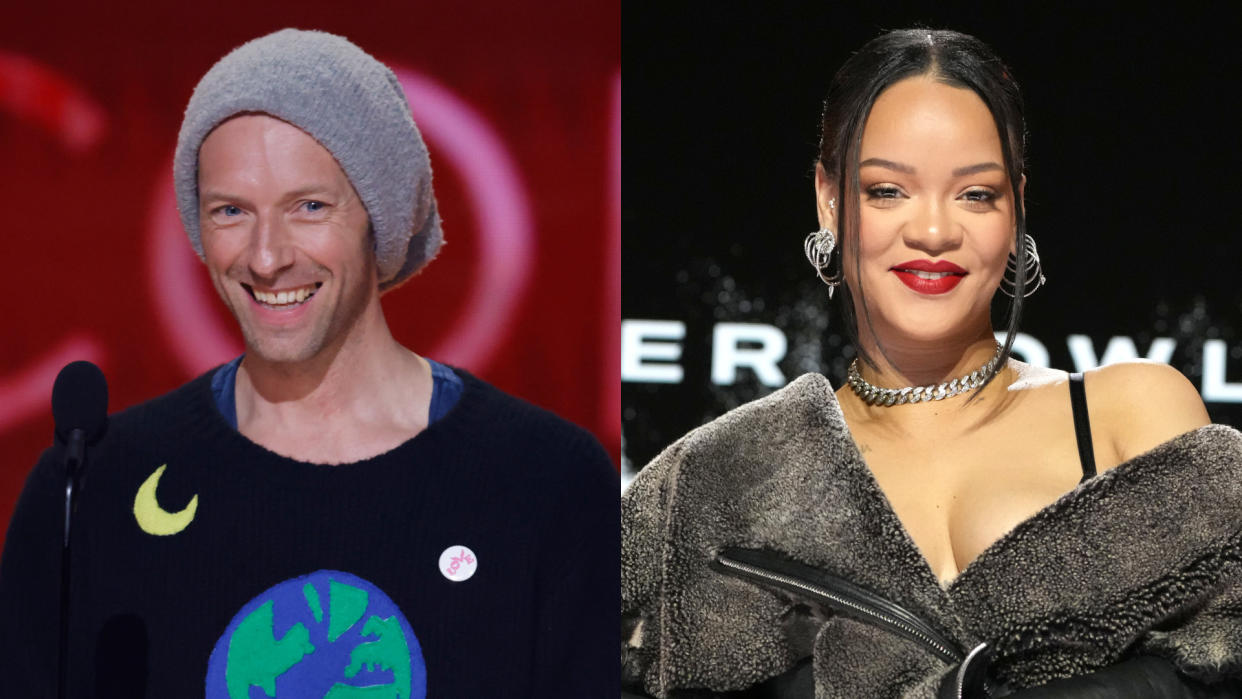 Chris Martin has singled out Rihanna as the world's greatest vocalist as she prepares to headline the Super Bowl. (CBS/Roc Nation/Getty)