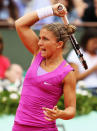 PARIS, FRANCE - JUNE 09: Sara Errani of Italy plays a forehand in the women's singles final against Maria Sharapova of Russia during day 14 of the French Open at Roland Garros on June 9, 2012 in Paris, France. (Photo by Matthew Stockman/Getty Images)