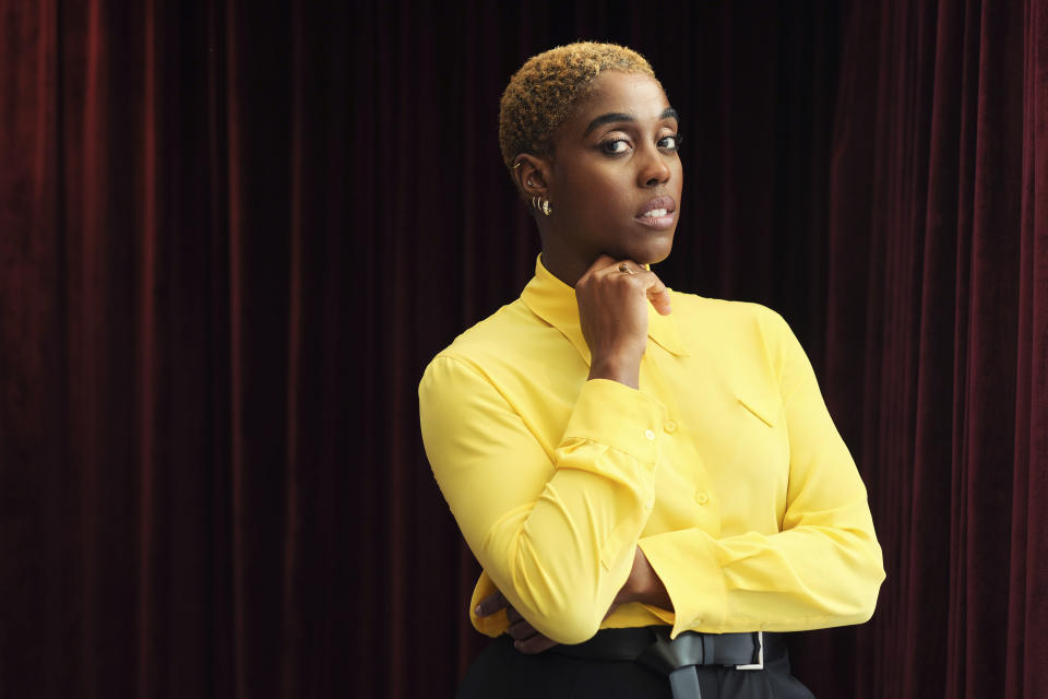 Lashana Lynch, a cast member in "The Woman King," poses for a portrait at the Ritz-Carlton Hotel, during the Toronto International Film Festival, Thursday, Sept. 8, 2022, in Toronto. (AP Photo/Chris Pizzello)