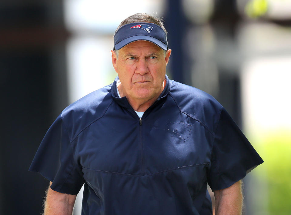 Bill Belichick, at Patriots mini-camp last month, has never been much for news conferences. (Getty)