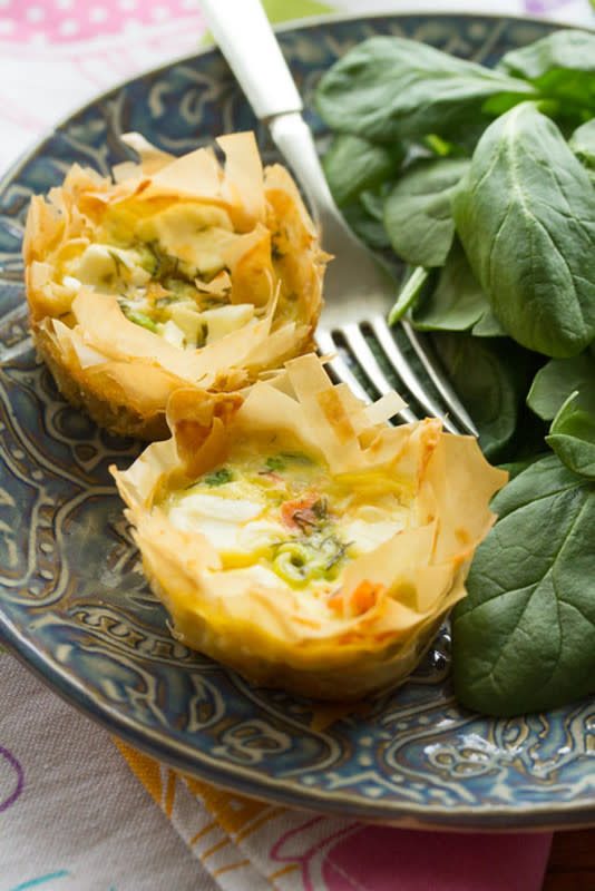 <p>Crumb</p><p>These individual quiches are perfect for a special occasion brunch, thanks to their frilly-edged phyllo pastry crust and a luxurious filling of smoked salmon, cream cheese and dill.</p><p><strong>Get the recipe: <a href="https://www.crumbblog.com/dilled-smoked-salmon-quiches-phyllo-crust/" rel="nofollow noopener" target="_blank" data-ylk="slk:Dilled Smoked Salmon Quiches with Phyllo Crust;elm:context_link;itc:0;sec:content-canvas" class="link rapid-noclick-resp"><em>Dilled Smoked Salmon Quiches with Phyllo Crust</em></a></strong></p>