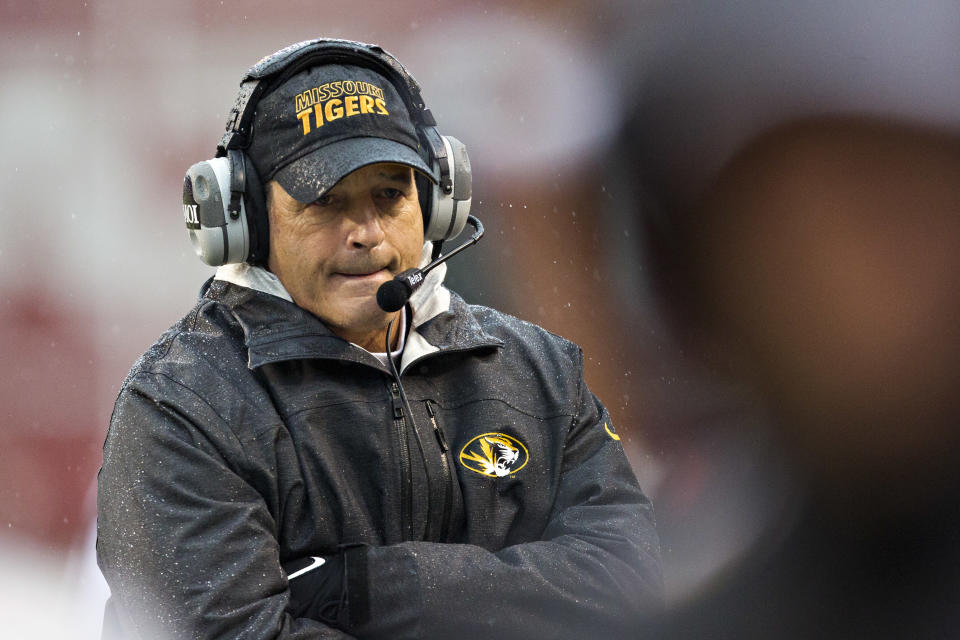 FAYETTEVILLE, AR - NOVEMBER 27:  Head Coach Gary Pinkel of the Missouri Tigers on the sidelines during a game against the Arkansas Razorbacks at Razorback Stadium Stadium on November 27, 2015 in Fayetteville, Arkansas. The Razorbacks defeated the Tigers 28-3.   (Photo by Wesley Hitt/Getty Images)