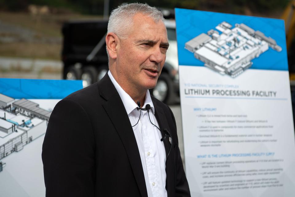 Y-12 Site Manager Gene Sievers speaks at the new Lithium Processing Facility at the Y-12 National Security Complex in Oak Ridge.