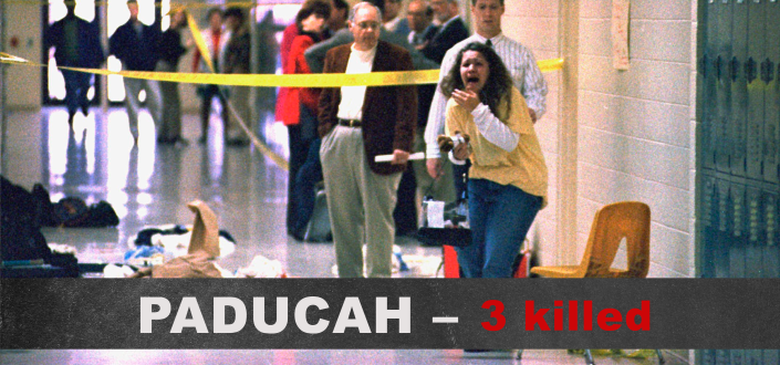A Heath High School student screams at the scene of a shooting at the school, Dec. 1, 1997, which left three students dead and five wounded. (Photo: Steve Nagy/The Paducah Sun/AP)