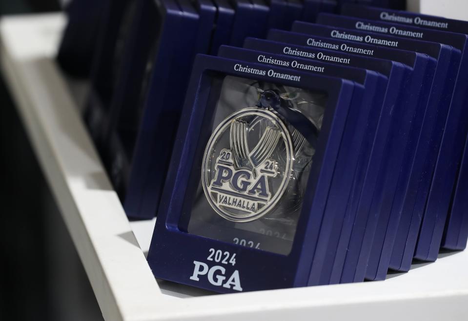 Branded merchandise available inside the new PGA Shops at the Valhalla Golf Club in Louisville, Ky. on May. 8, 2024.
