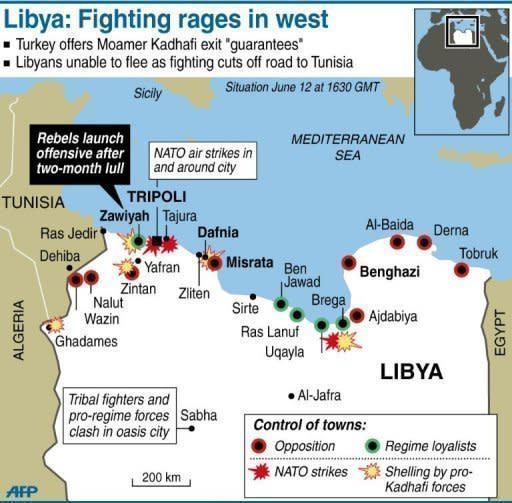 Map locating fightin in Libya. Rebels said they suffered heavy losses in eastern Libya after being "tricked" by Moamer Khadafi's forces, as the US pressed Africa to take tougher action against the strongman's regime
