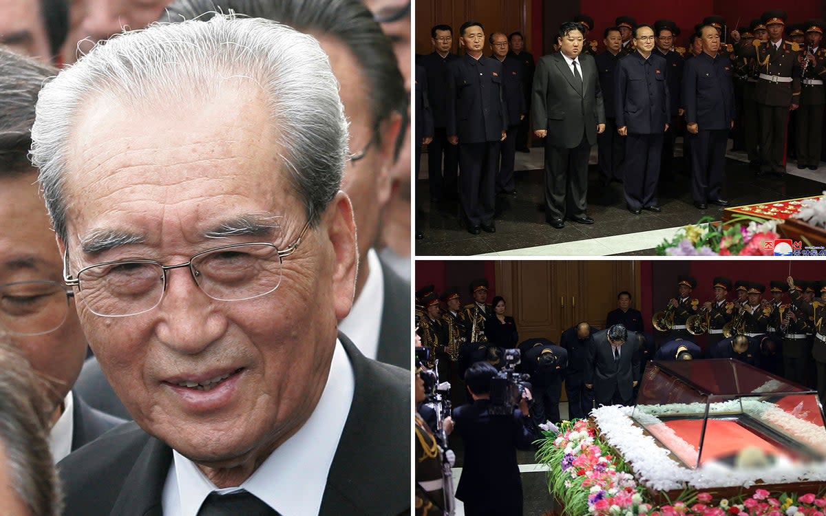 Kim Jong-un has paid his respects at the coffin of Kim Ki-nam (left) (ES Composite)