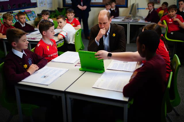 <p>Ben Birchall-WPA Pool/Getty</p> Prince William visits All Saint's School in Wrexham on March 1, 2024