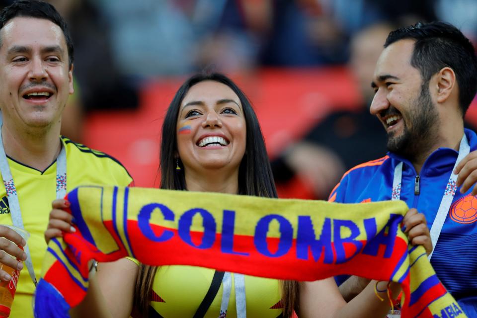 <p>Fans are seen during the 2018 FIFA World Cup Russia Round of 16 match between Colombia and England at the Spartak Stadium in Moscow, Russia on July 03, 2018. (Photo by Sefa Karacan/Anadolu Agency/Getty Images) </p>