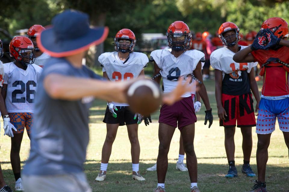 The Escambia High School coaching staff diligently prepares their team for the 2023 football season on Thursday, Aug. 10, 2023.