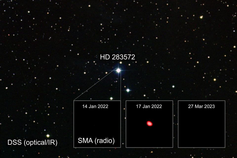 Location of the young erupting star HD 283572