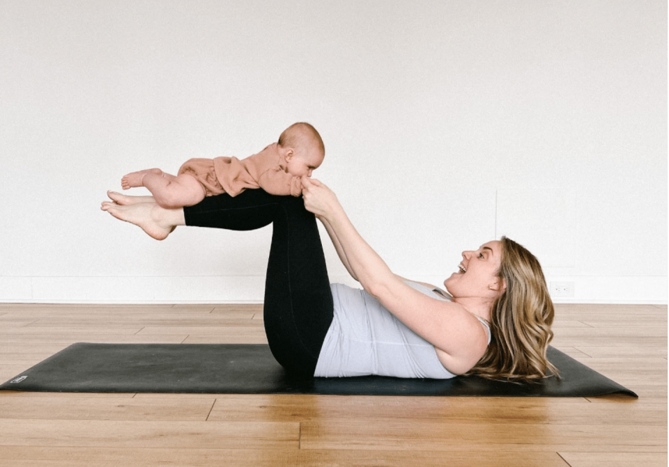 Yoga with baby - Reclined boat pose - Kate Lombardo