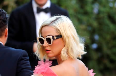 Singer Katy Perry arrives to attend the wedding of fashion designer Misha Nonoo at Villa Aurelia in Rome