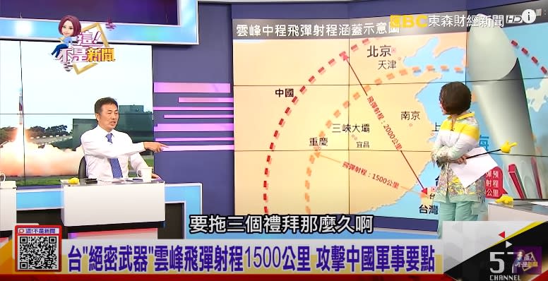 若我國和大陸交戰，其中關鍵武器就是射程涵蓋大陸的「雲峰飛彈」。（圖／翻攝自《這！不是新聞 》 youtube）