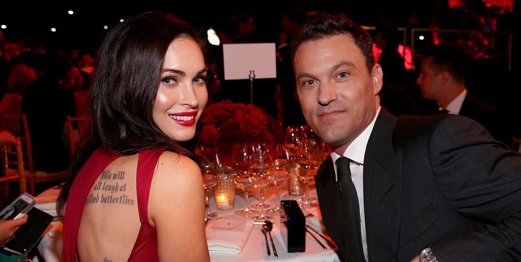 los angeles, ca   october 11  actors megan fox l and brian austin green attend ferrari celebrates 60 years in america on october 11, 2014 in los angeles, california  photo by jonathan leibsongetty images for ferrari north america