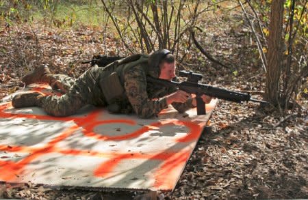 A member of the III% Security Force militia conducts shooting practice during a field training exercise in Jackson, Georgia, U.S. October 29, 2016. REUTERS/Justin Mitchell