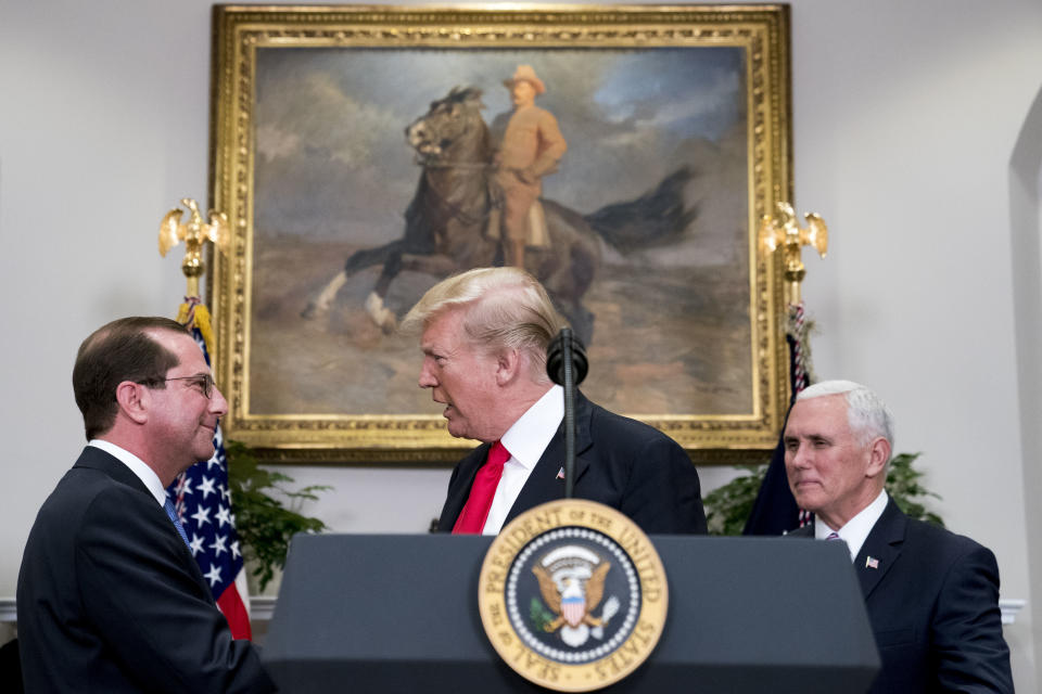 Alex Azar, Donald Trump and Mike Pence