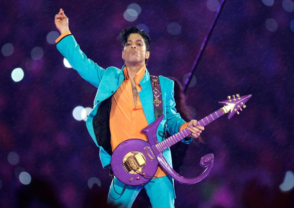 Prince performing during the Super Bowl in 2007 (Copyright 2017 The Associated Press. All rights reserved.)