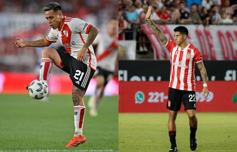 Esequiel Barco y Enzo Pérez intentarán comandar a sus equipos hacia un nuevo título (fotos de X de River Plate y Estudiantes).