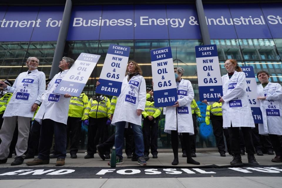 Demonstrators outside the Department for Business (Stefan Rousseau/PA) (PA Wire)