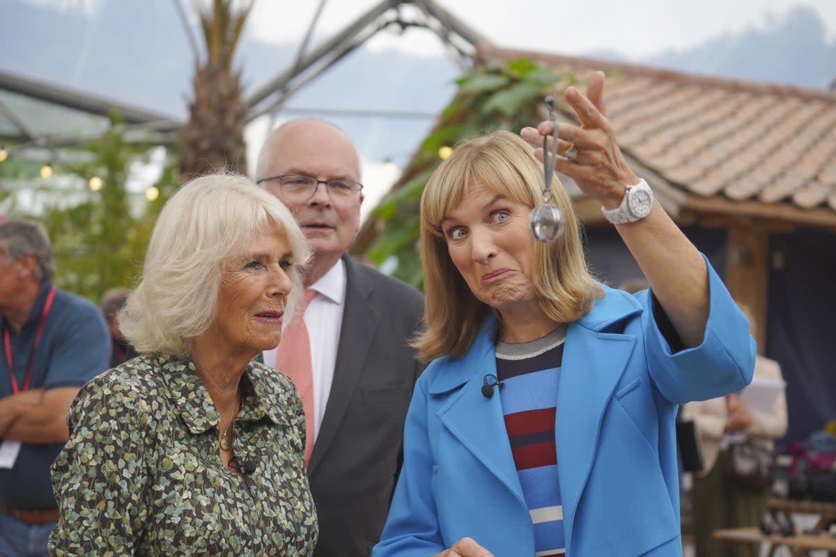 The Duchess of Cornwall (left) with BBC presenter Fiona Bruce during a visit to the Antiques Roadshow at the Eden Project in Bodelva, Cornwall (Hugh Hastings/PA) (PA Wire)