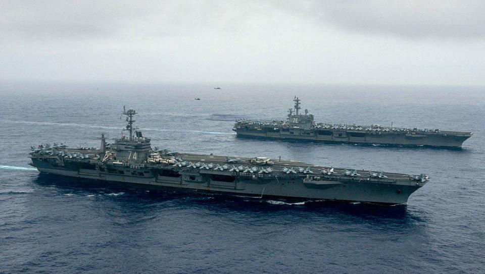 Two US Navy aircraft carriers operating in the Indo-Pacific