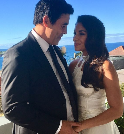 Home and Away stars James Stewart and Sarah Roberts at their first wedding ceremony in Sydney, Australia