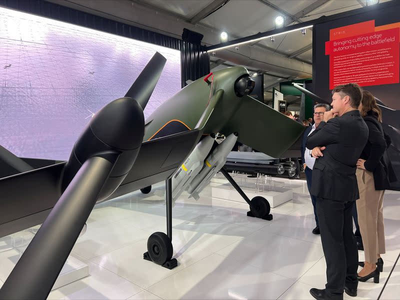BAE Systems Australia displays a model of its STRIX drone at the Australian International Airshow in Avalon