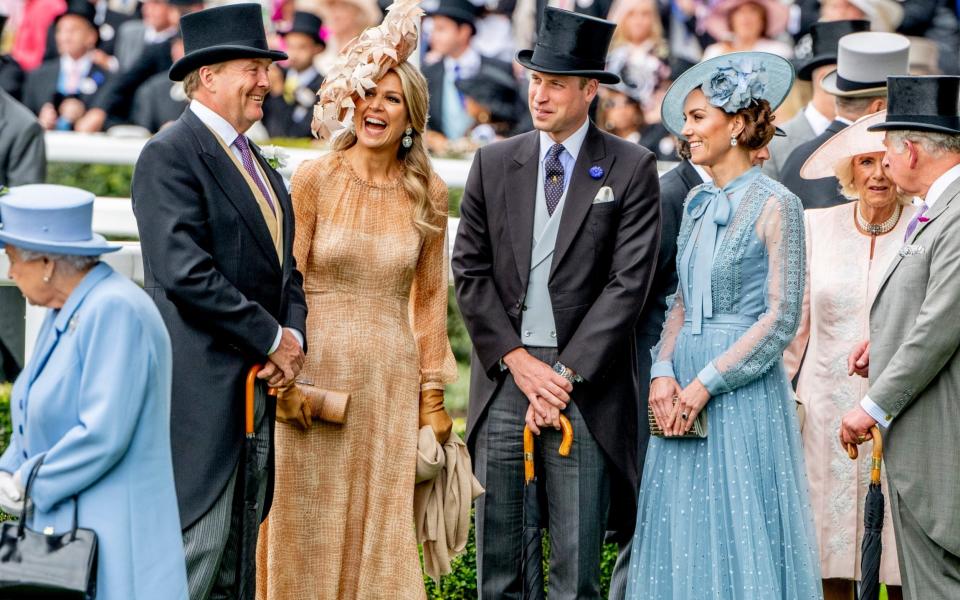 King Willem-Alexander of The Netherlands and Queen Maxima of The Netherlands with William Duke of Cambridge and Catherine Duchess of Cambridge on day one of Royal Ascot at Ascot Racecourse on June 18, 2019 - Patrick van Katwijk/Getty 