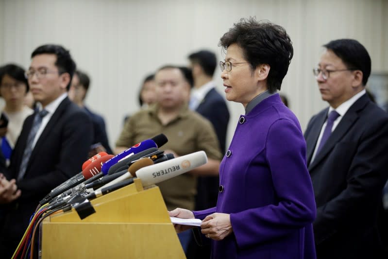 Hong Kong's Chief Executive Carrie Lam attends a news conference in Beijing