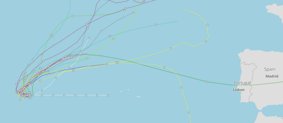 Spaghetti models for Hurricane Danielle as of 11 a.m. Sept. 2, 2022.