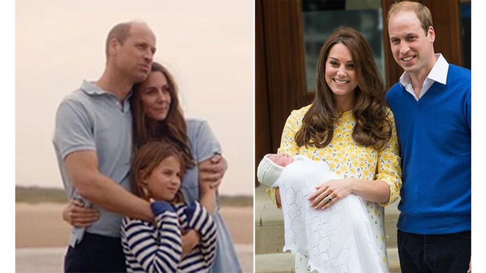 A split image of will kate and charlotte 