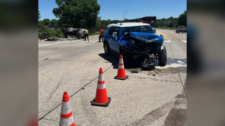 Part of Highlands Ranch Parkway is shut down Friday due to a rollover crash. (Photo: Douglas County Sheriff’s Office)