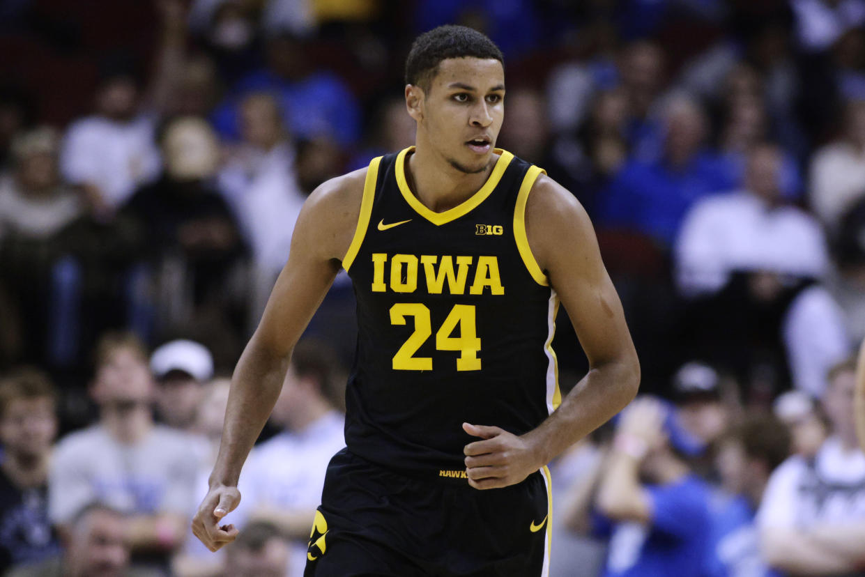 Iowa's Kris Murray in action against Seton Hall at Prudential Center in Newark, New Jersey, on Nov. 16, 2022. Iowa defeated Seton Hall 83-67. (Rich Schultz/Getty Images)
