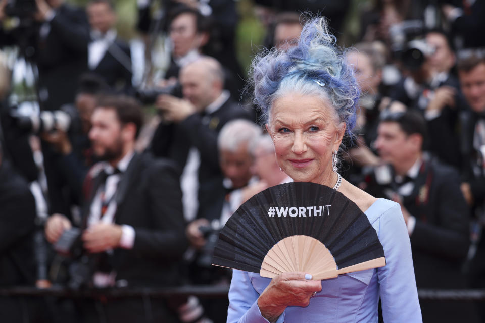 Helen Mirren poses for photographers upon arrival at the opening ceremony and the premiere of the film 'Jeanne du Barry' at the 76th international film festival, Cannes, southern France, Tuesday, May 16, 2023. (Photo by Vianney Le Caer/Invision/AP)