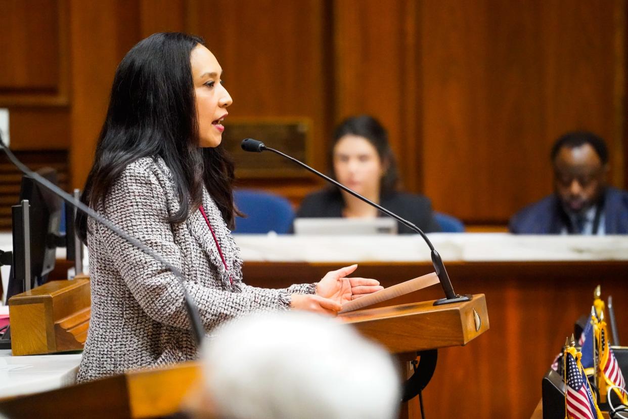 Indiana State Representative, Dr. Victoria Garcia Wilburn, D-Fishers, speaks during a House session on Thursday, Jan. 25, 2024, at the Indiana Statehouse in Indianapolis.
