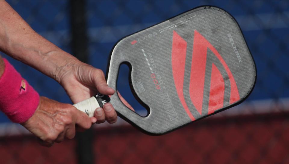 A look at some of the pickleball paddles used at the Minto US Open Pickleball Championships at East Naples Community Park on Monday, April 17, 2023.