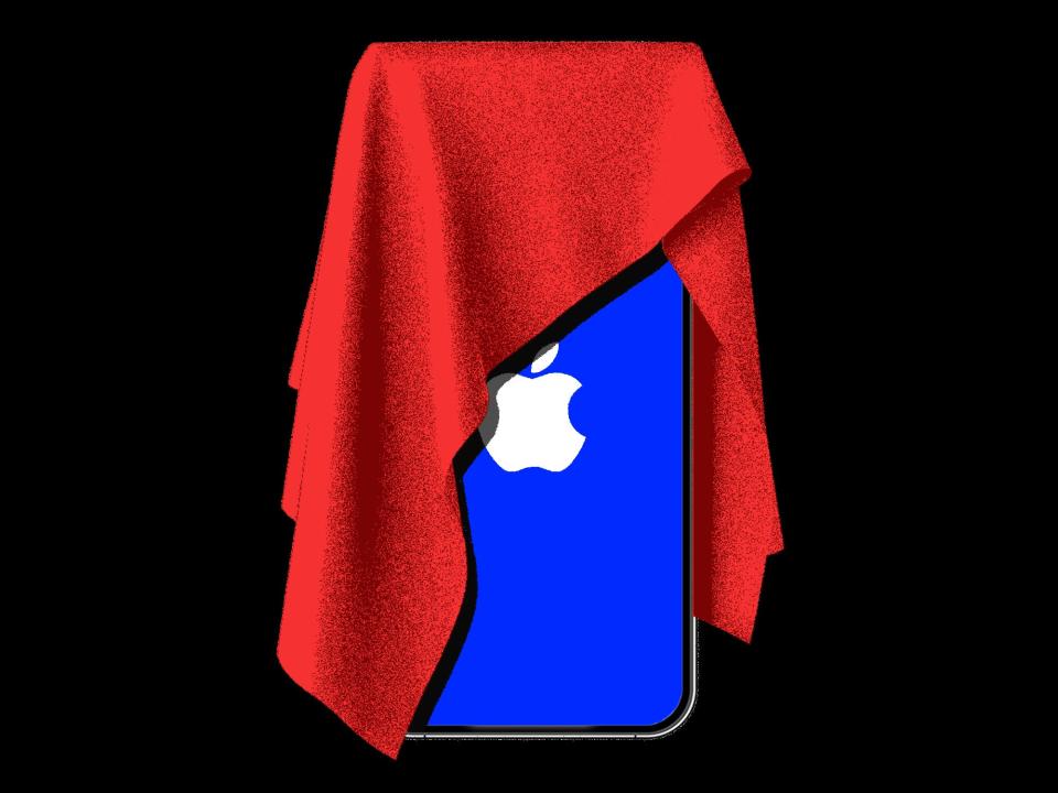 A blue iPhone partially hidden under a red cloth.