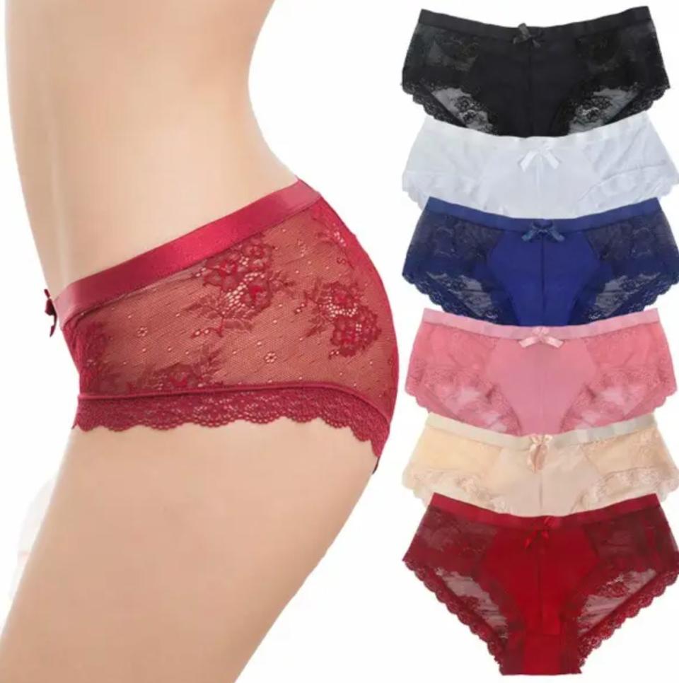 You'll want to buy these ASAP &mdash; just look at all the colors they come in! <br /><br /><strong>Promising review:</strong> "All my life, I have settled for merely acceptable underwear &mdash; underwear that would hopefully get me through the day with a minimum of embarrassment and discomfort. Well, today that changed. These cute, comfy underwear changed my life! They are decently priced but not cheaply made. They are comfortable and fit just right!! I love how they came in their own pink box and very discreet. There are six pairs all different colors in the box. They are also pretty sexy. All in all, I would absolutely buy these again and recommend them. These are a must-buy!" &mdash; <a href="https://amzn.to/3naUivi" target="_blank" rel="noopener noreferrer">Mandii</a><br /><br /><strong>Get a pack of six from Amazon for <a href="https://amzn.to/3naUivi" target="_blank" rel="noopener noreferrer">$16.99+</a> (available in five packs, and sizes S&ndash;2XL).</strong>