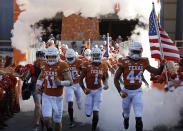 Members of the Texas Longhorns enter the field before the game against LSU Tigers Saturday Sept. 7, 2019 at Darrell K Royal-Texas Memorial Stadium in Austin, Tx. ( Photo by Edward A. Ornelas )